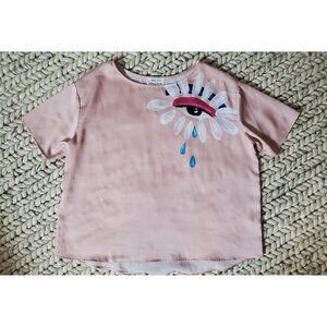 RARE Pre-Loved Nordstrom x Cristina Martinez Painted Eye Petal Satin Tee size M